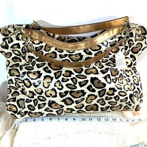 Chateau Leopard Print Tote Bag Gold Metallic Lg Shoulder Purse Chain Strap NWT